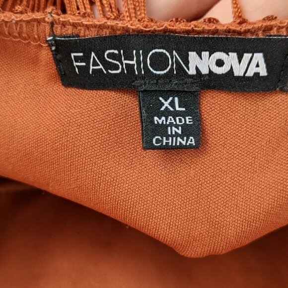 FASHION nova part crasher fringe romper copper brown size XL @L1 - Picture 7 of 11